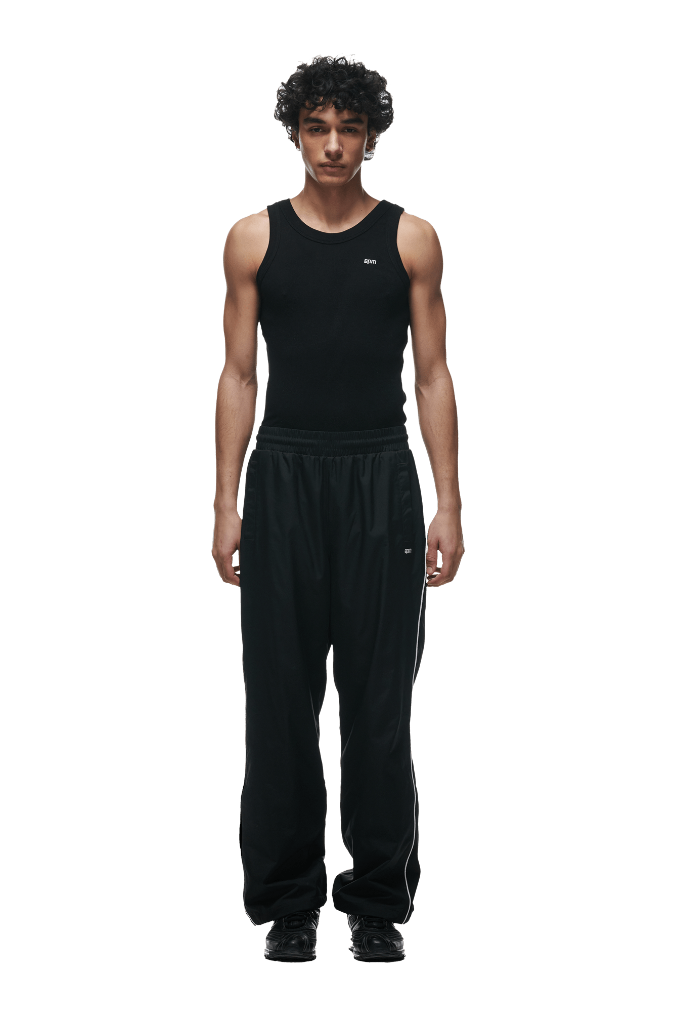 6PM NYLON PANTS OPEN LEG BLACK