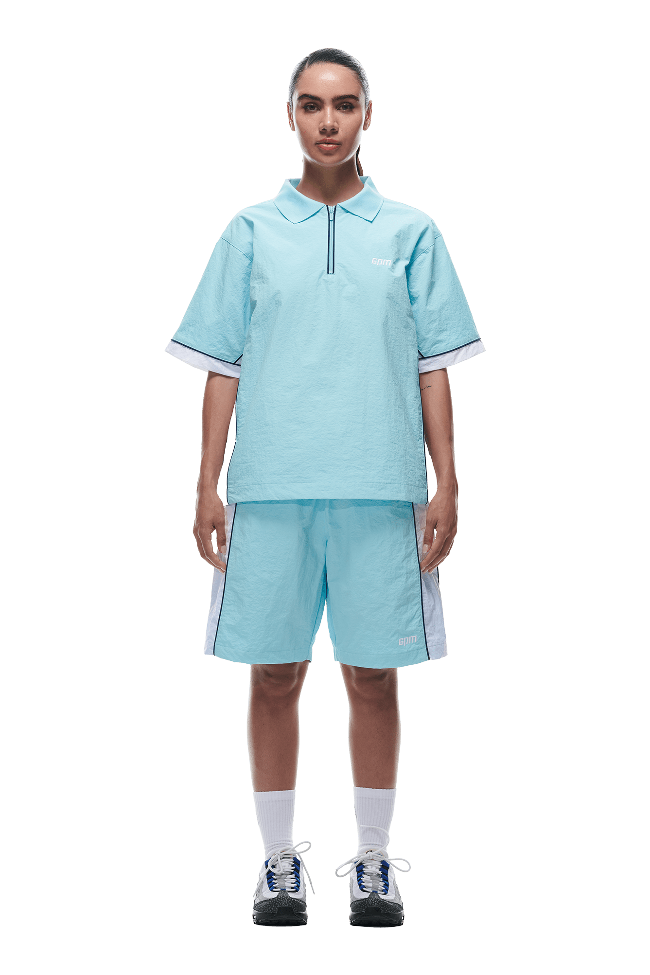 WARM UP NYLON HALF ZIP LIGHT BLUE