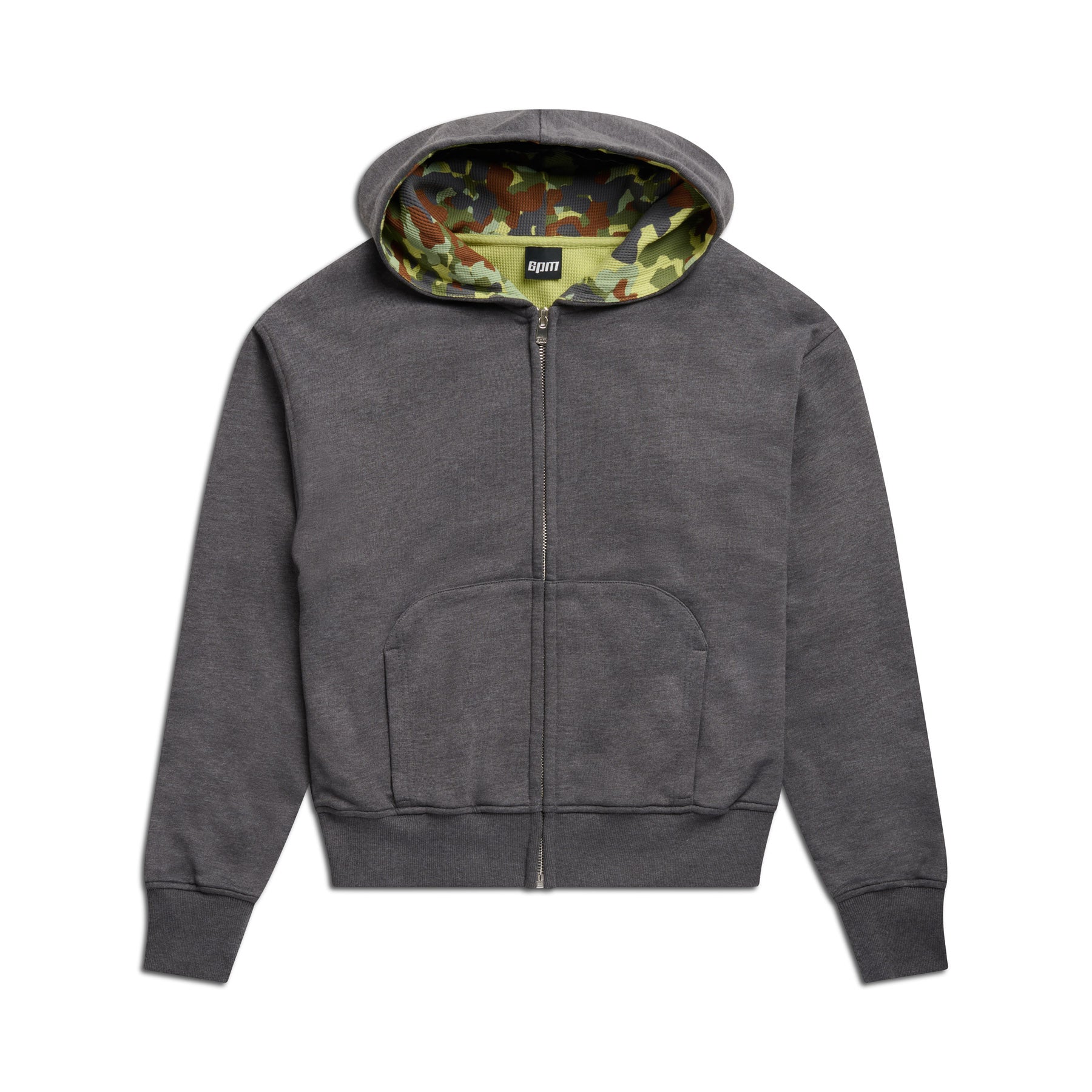 WAFFLE LINED ZIP HOODIE GREY CAMO