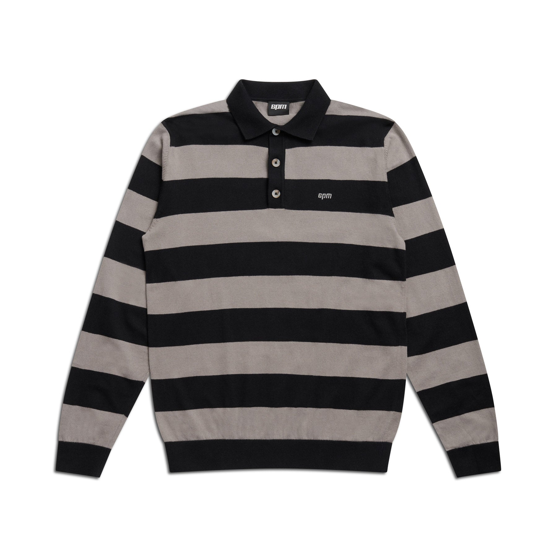 LS STRIPED POLO BLACK